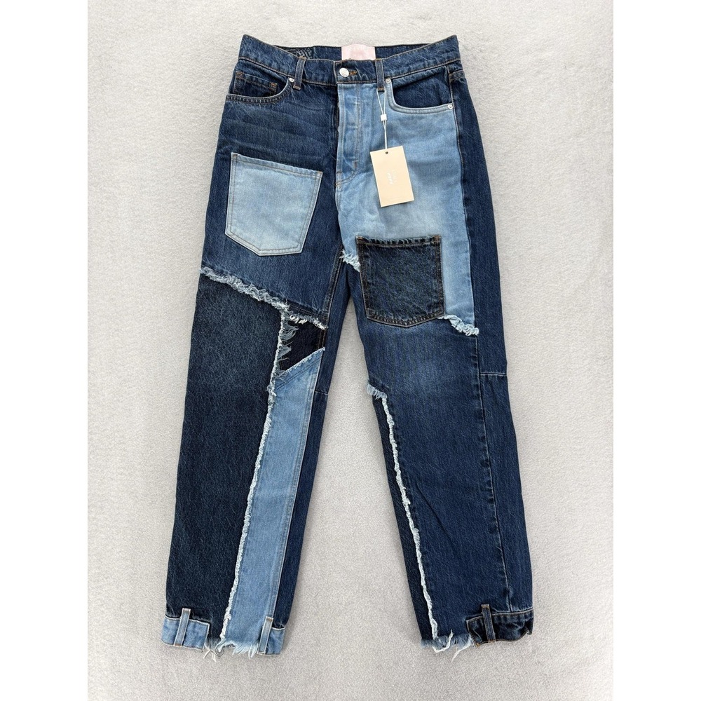 Revice Denim Matchmaker Patchwork Straight Jeans Womens 28 Blue High Rise NWT